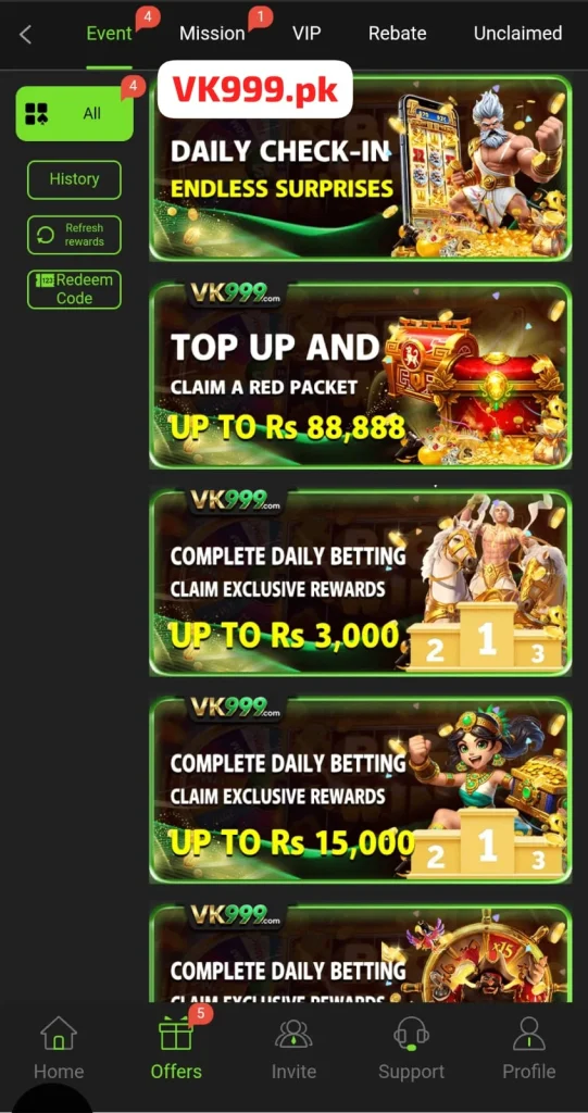 Bonuses and Promotions on VK999 apk