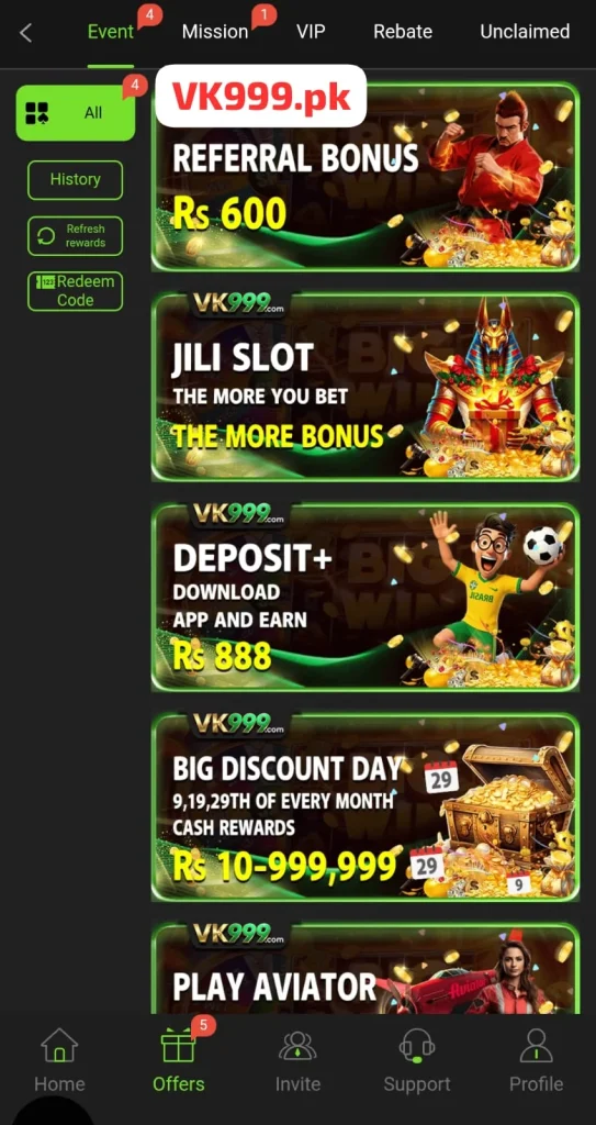 Bonuses and Promotions on VK999 app