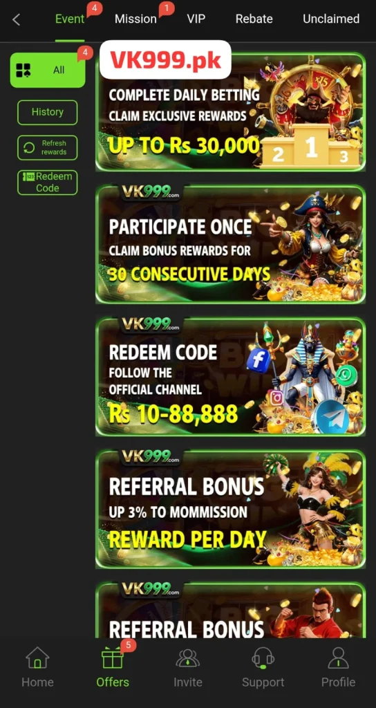 Bonuses and Promotions on VK999 game